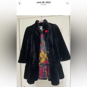 Girls Elegant Vintage Black Faux Fur Coat